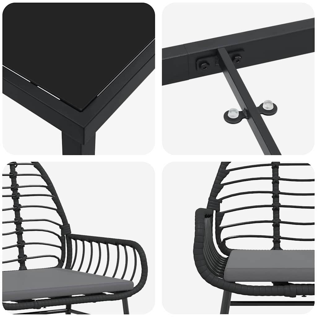 Set da Pranzo per Giardino 3 pcs Nero polyrattan - homemem39