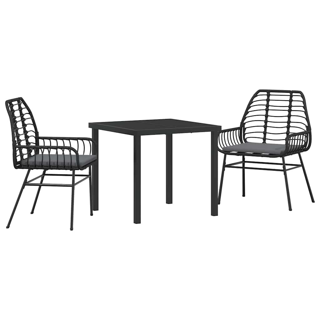 Set da Pranzo per Giardino 3 pcs Nero polyrattan - homemem39