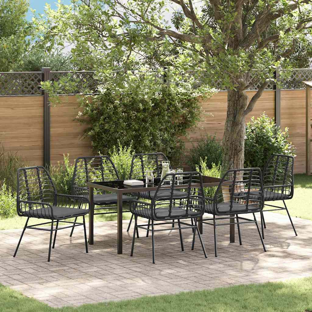 Set da Pranzo per Giardino 7 pcs Nero polyrattan - homemem39