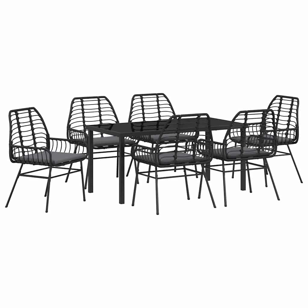 Set da Pranzo per Giardino 7 pcs Nero polyrattan - homemem39