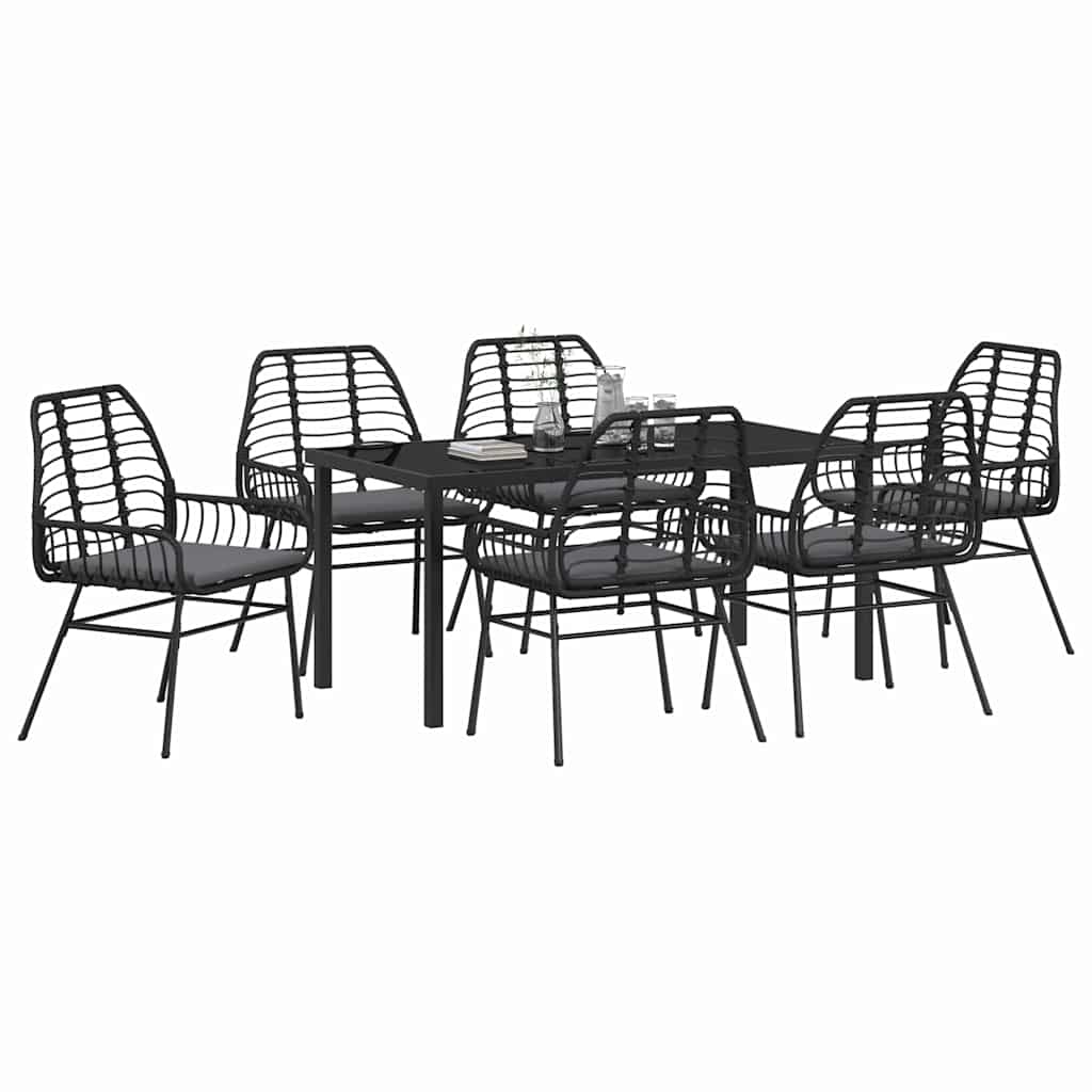 Set da Pranzo per Giardino 7 pcs Nero polyrattan - homemem39