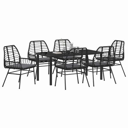 Set da Pranzo per Giardino 7 pcs Nero polyrattan - homemem39