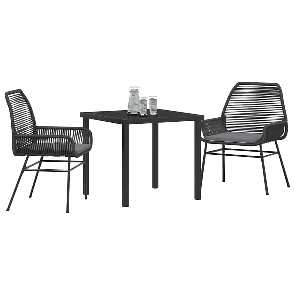 Set da Pranzo per Giardino 3 pcs Nero polyrattan - homemem39
