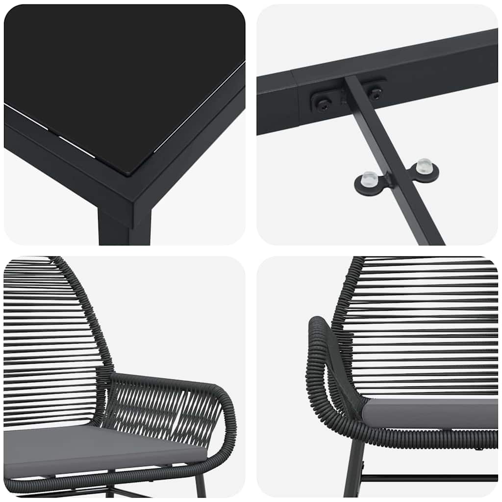 Set da Pranzo per Giardino 7 pcs Nero polyrattan - homemem39