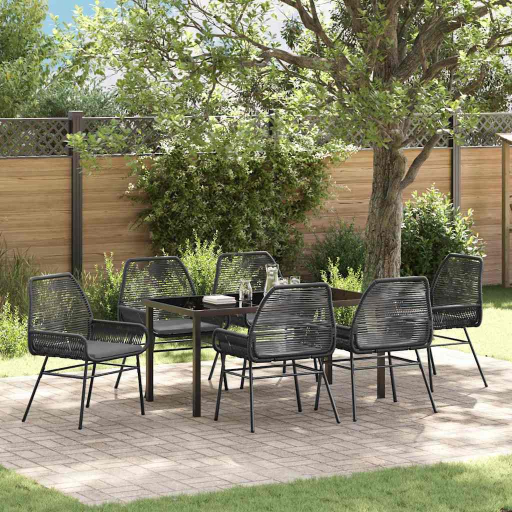 Set da Pranzo per Giardino 7 pcs Nero polyrattan - homemem39