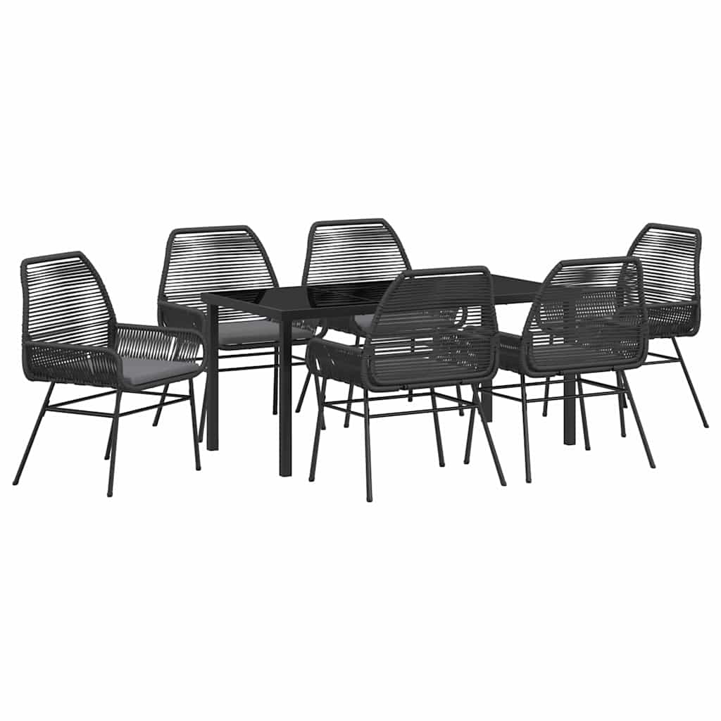 Set da Pranzo per Giardino 7 pcs Nero polyrattan - homemem39