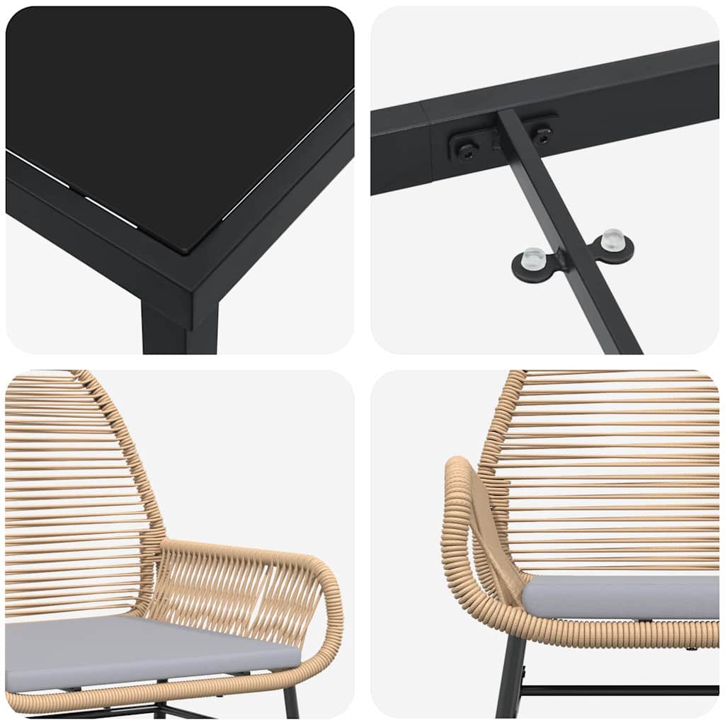 Set da Pranzo per Giardino 3 pcs Marrone polyrattan - homemem39