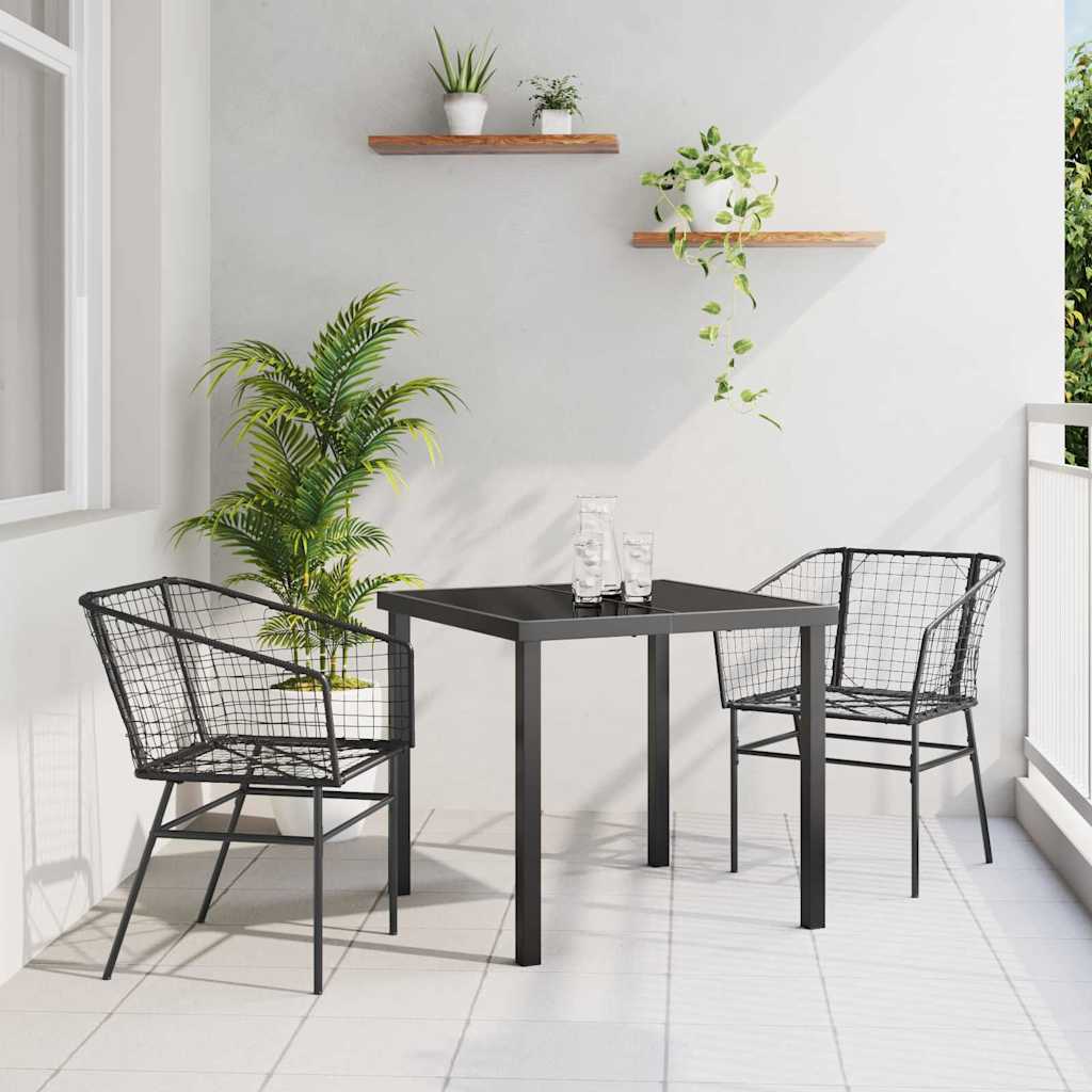 Set da Pranzo per Giardino 3 pcs Nero polyrattan - homemem39