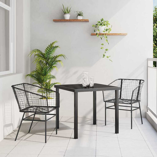 Set da Pranzo per Giardino 3 pcs Nero polyrattan - homemem39