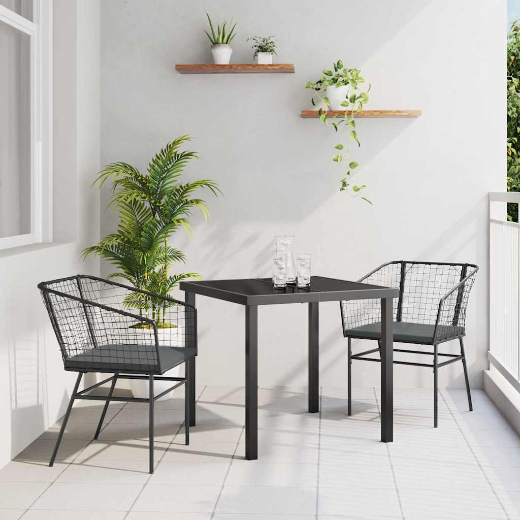 Set da Pranzo per Giardino 3 pcs Nero polyrattan - homemem39