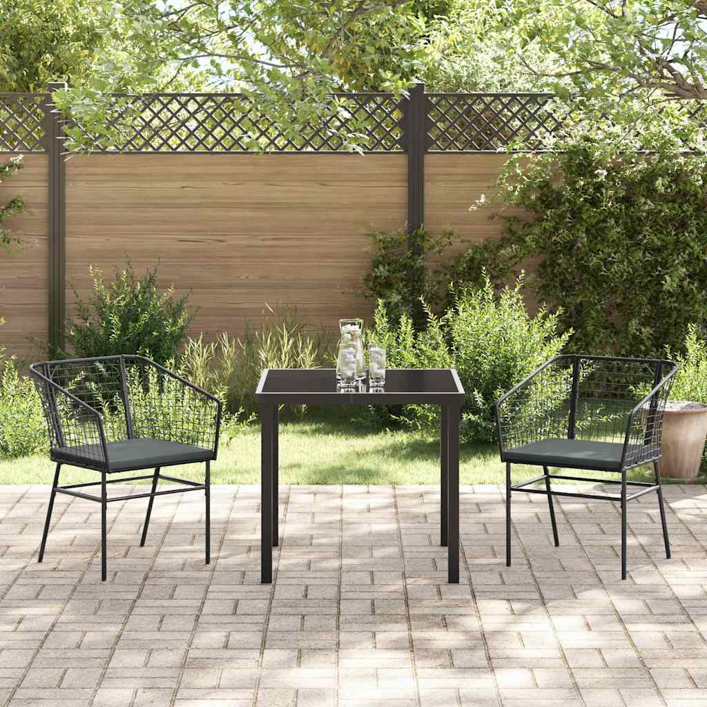 Set da Pranzo per Giardino 3 pcs Nero polyrattan - homemem39