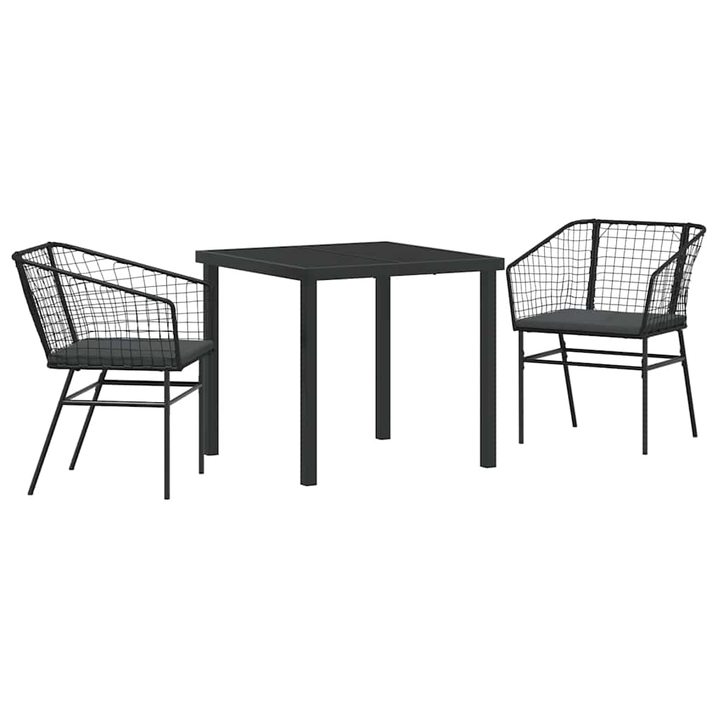 Set da Pranzo per Giardino 3 pcs Nero polyrattan - homemem39