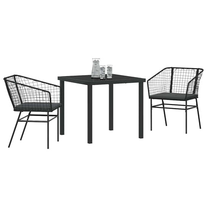 Set da Pranzo per Giardino 3 pcs Nero polyrattan - homemem39