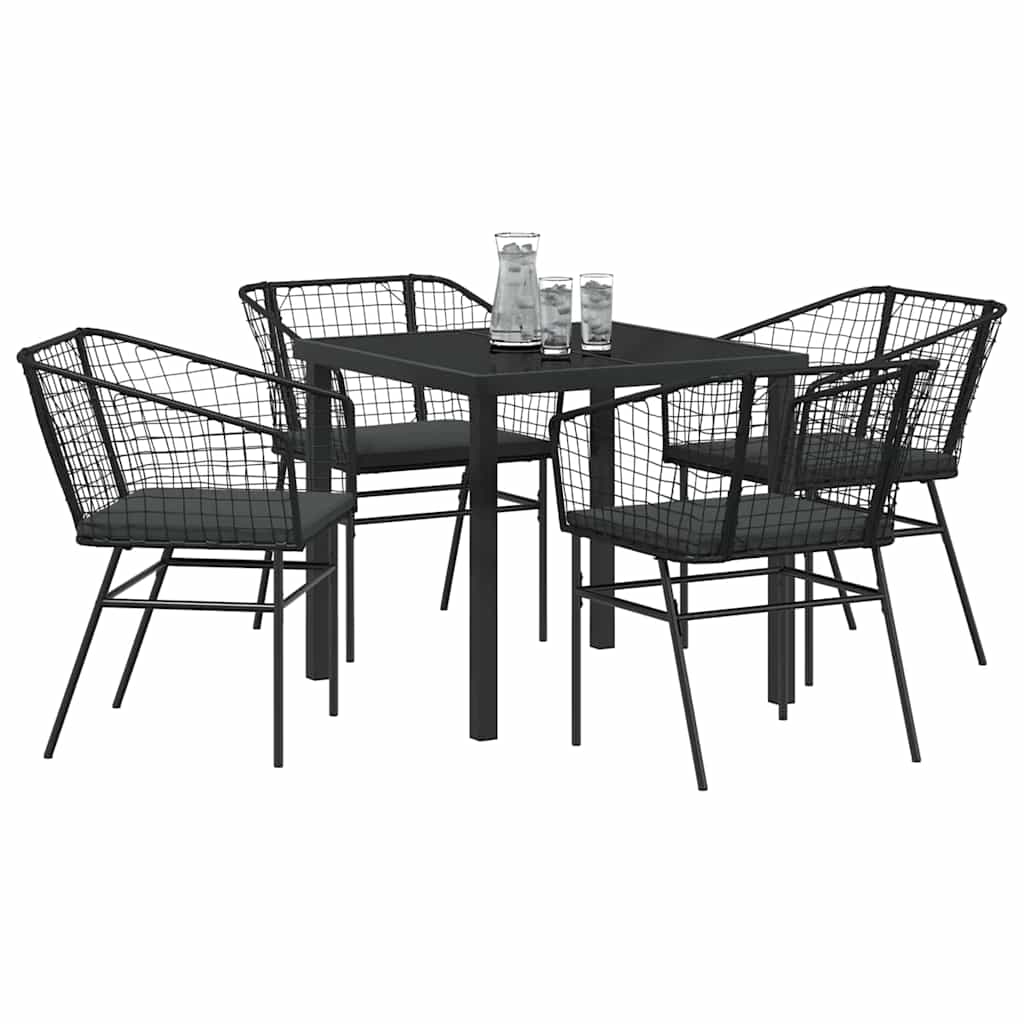 Set da Pranzo per Giardino 5 pcs Nero polyrattan - homemem39