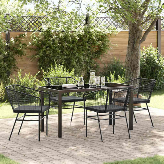 Set da Pranzo per Giardino 5 pcs Nero polyrattan - homemem39