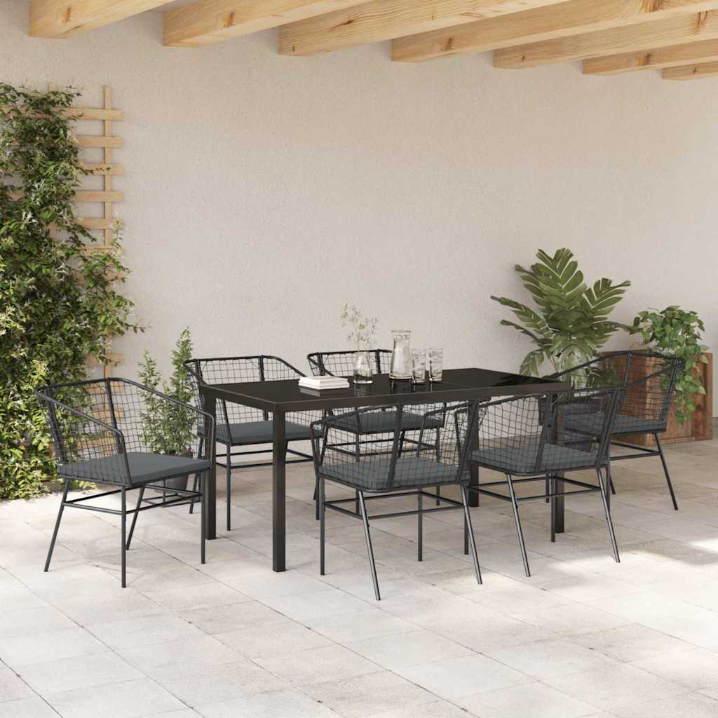 Set da Pranzo per Giardino 7 pcs Nero polyrattan - homemem39