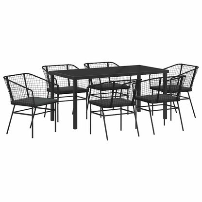 Set da Pranzo per Giardino 7 pcs Nero polyrattan - homemem39