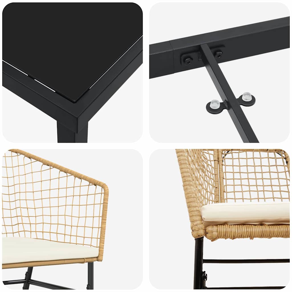 Set da Pranzo per Giardino 3 pcs Marrone polyrattan - homemem39