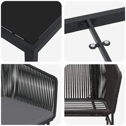 Set da Pranzo per Giardino 3 pcs Nero Poly Rattan - homemem39