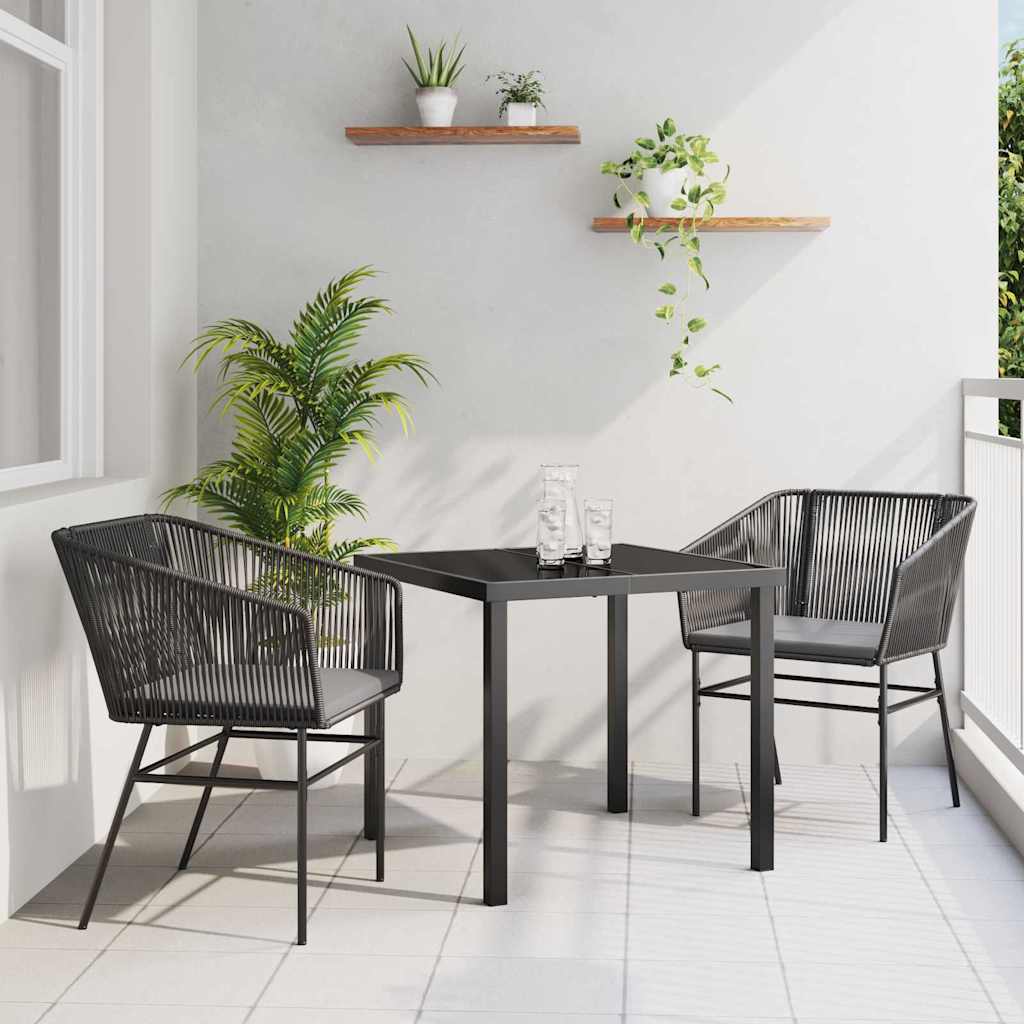 Set da Pranzo per Giardino 3 pcs Nero Poly Rattan - homemem39