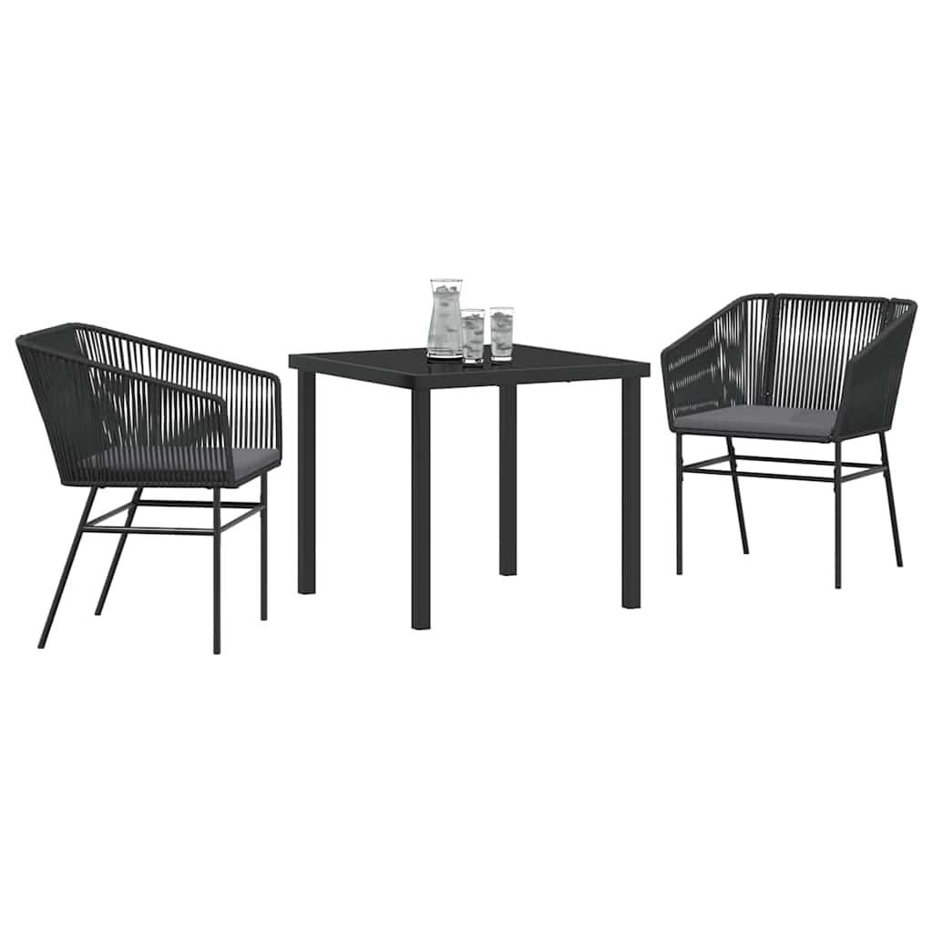 Set da Pranzo per Giardino 3 pcs Nero Poly Rattan - homemem39