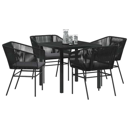 Set da Pranzo per Giardino 5 pcs Nero Poly Rattan - homemem39