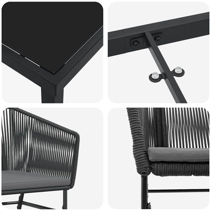 Set da Pranzo per Giardino 5 pcs Nero Poly Rattan - homemem39