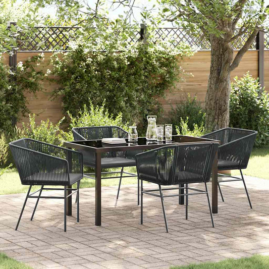 Set da Pranzo per Giardino 5 pcs Nero Poly Rattan - homemem39