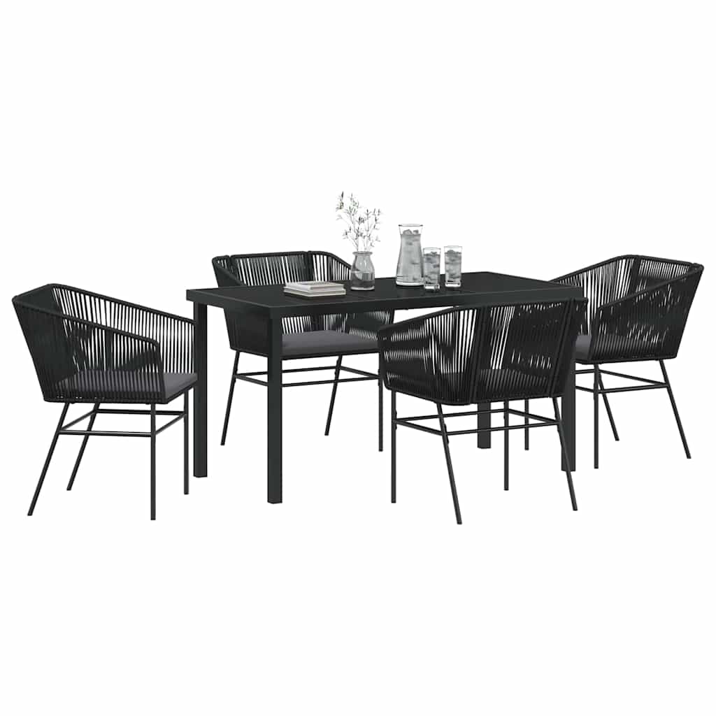 Set da Pranzo per Giardino 5 pcs Nero Poly Rattan - homemem39