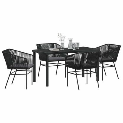 Set da Pranzo per Giardino 5 pcs Nero Poly Rattan - homemem39