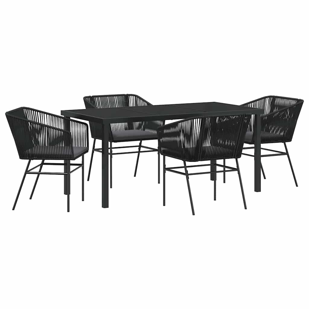 Set da Pranzo per Giardino 5 pcs Nero Poly Rattan - homemem39