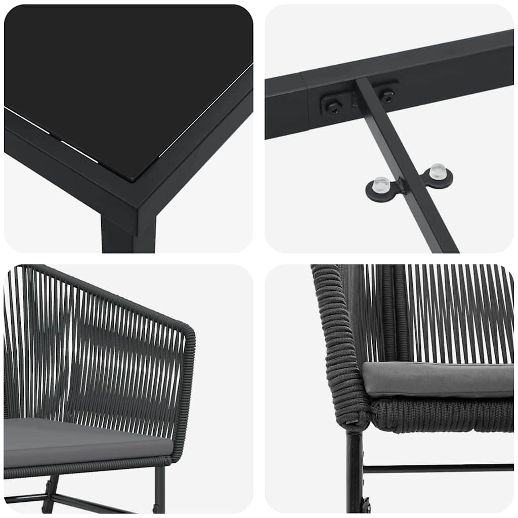 Set da Pranzo per Giardino 7 pcs Nero Poly Rattan - homemem39