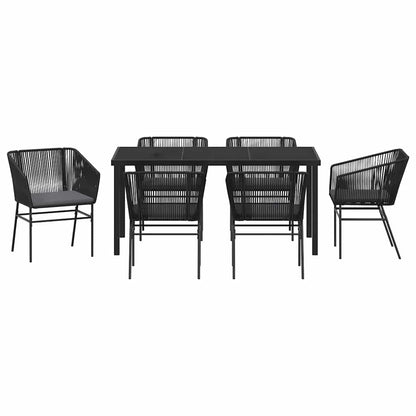 Set da Pranzo per Giardino 7 pcs Nero Poly Rattan - homemem39