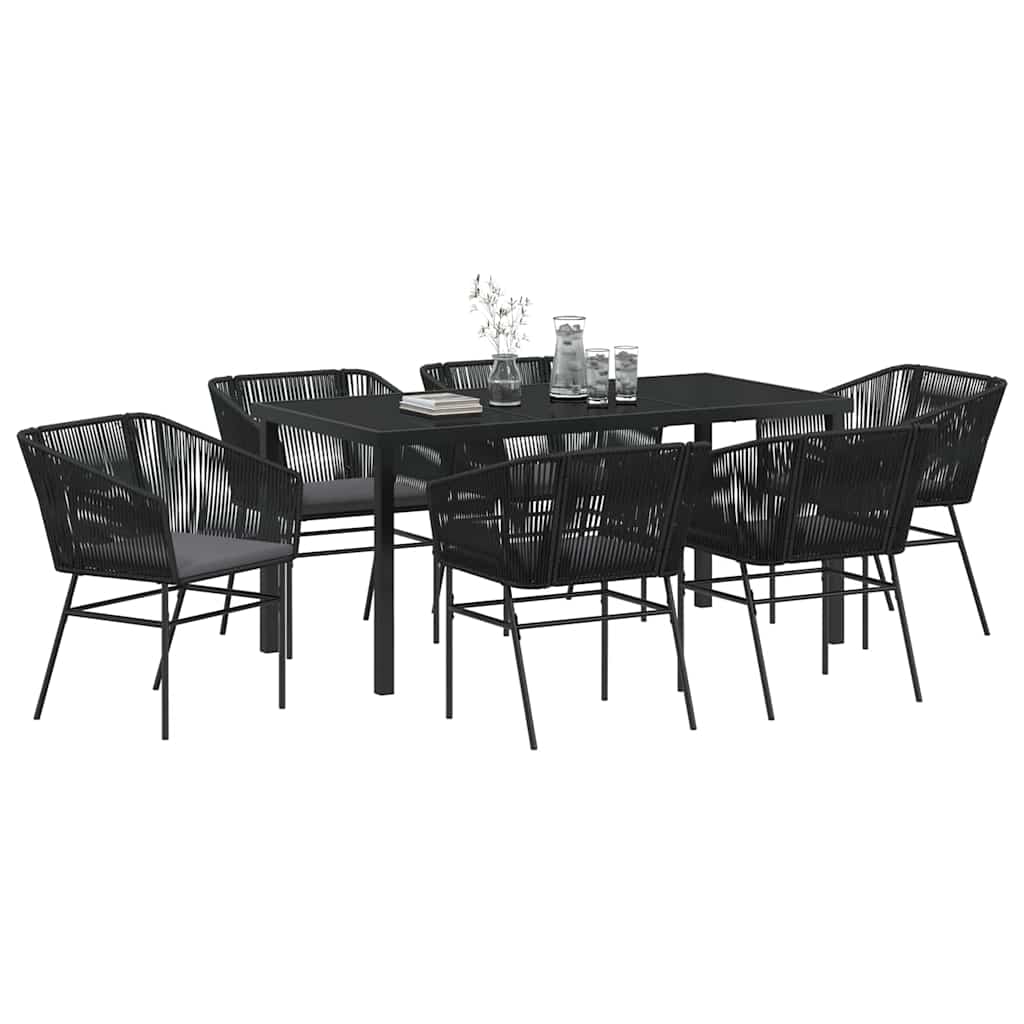 Set da Pranzo per Giardino 7 pcs Nero Poly Rattan - homemem39