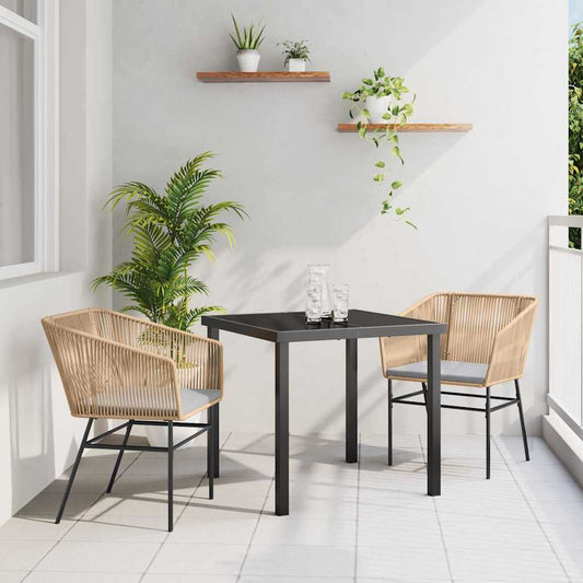 Set da Pranzo per Giardino 3 pcs Marrone Poly Rattan - homemem39