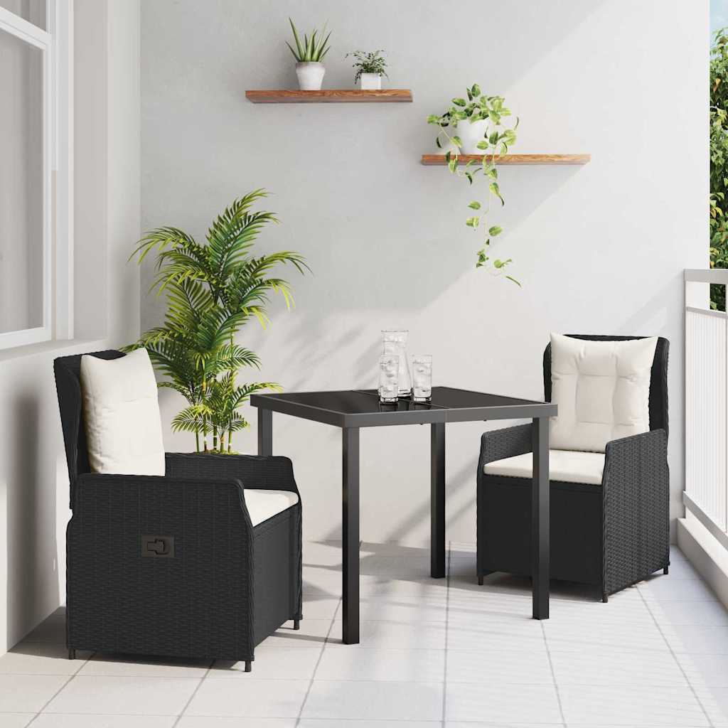 Set da Pranzo per Giardino 3 pcs Nero polyrattan - homemem39