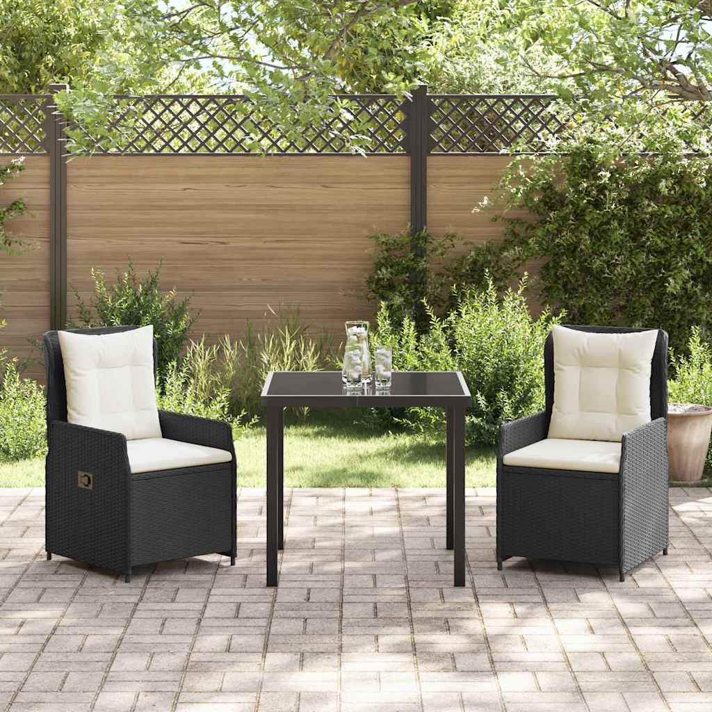 Set da Pranzo per Giardino 3 pcs Nero polyrattan - homemem39