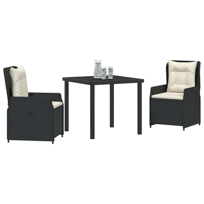 Set da Pranzo per Giardino 3 pcs Nero polyrattan - homemem39