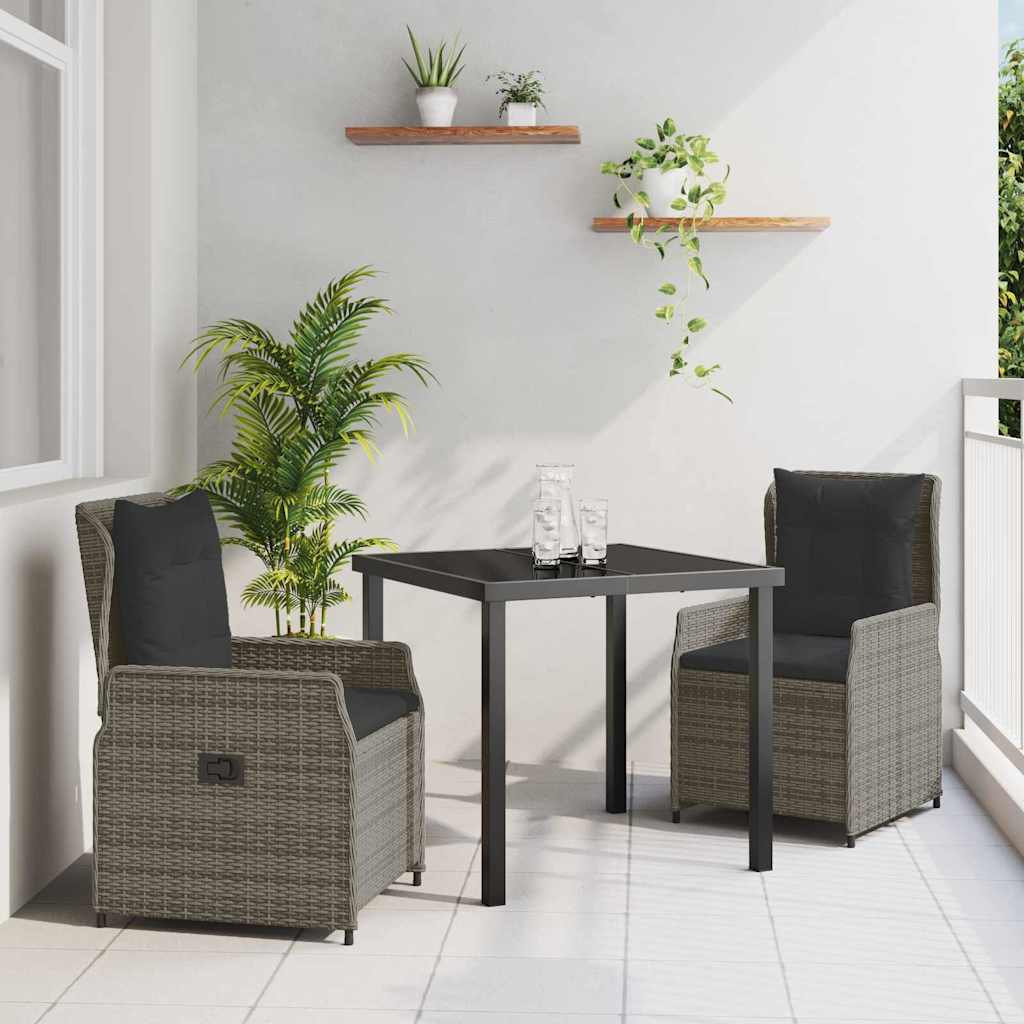 Set da Pranzo per Giardino 3 pcs Grigio polyrattan | homemem39