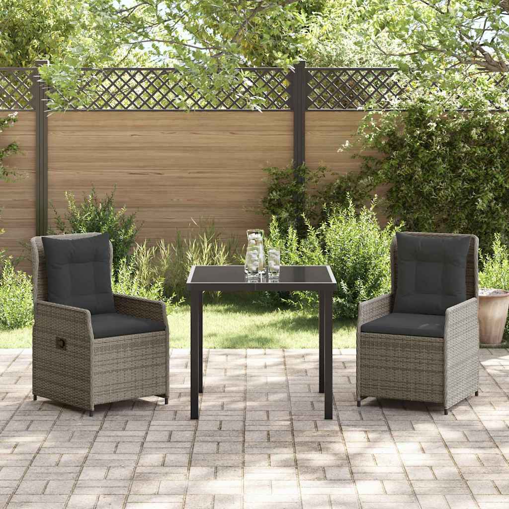 Set da Pranzo per Giardino 3 pcs Grigio polyrattan | homemem39