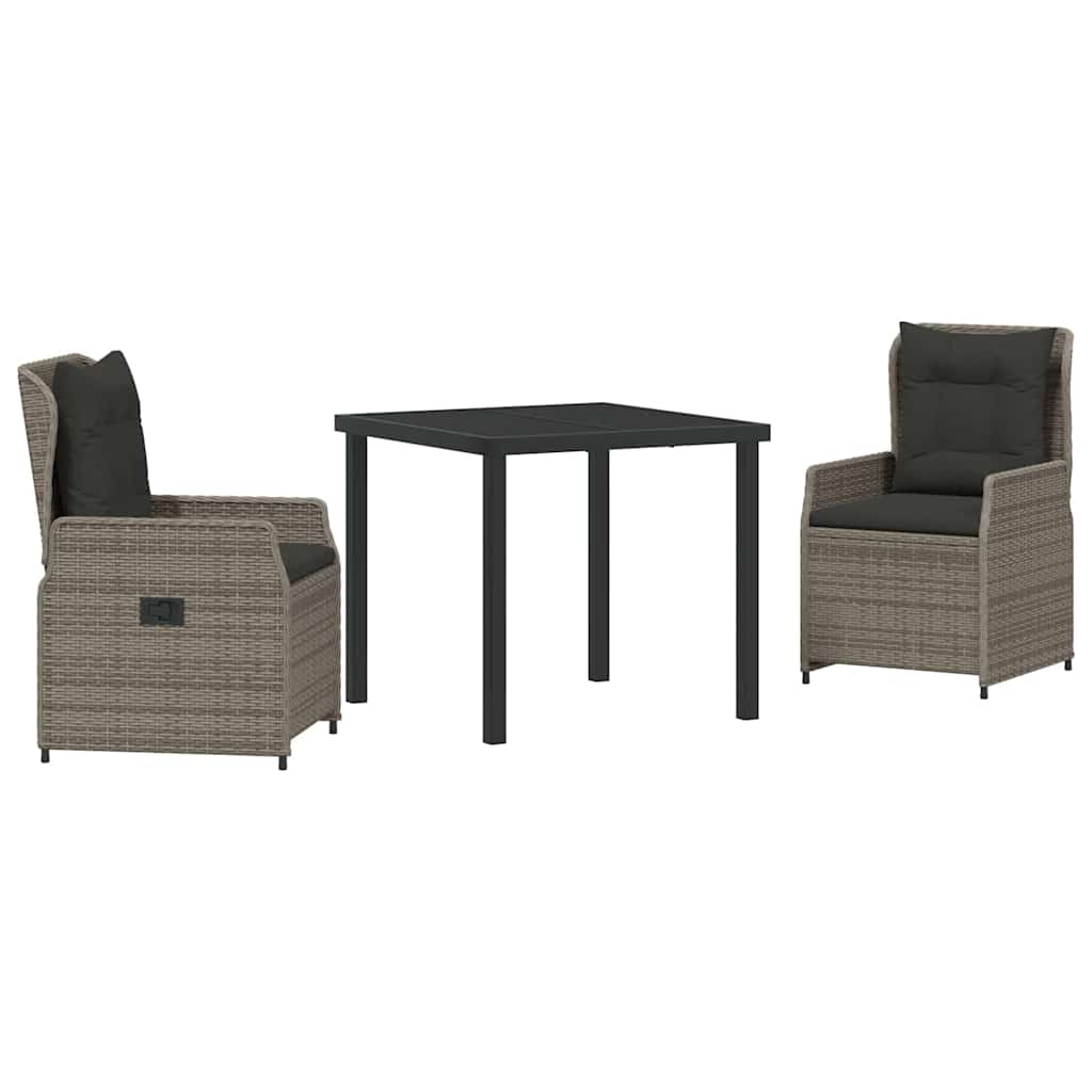 Set da Pranzo per Giardino 3 pcs Grigio polyrattan | homemem39