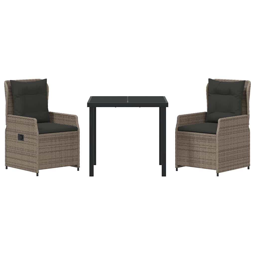 Set da Pranzo per Giardino 3 pcs Grigio polyrattan | homemem39