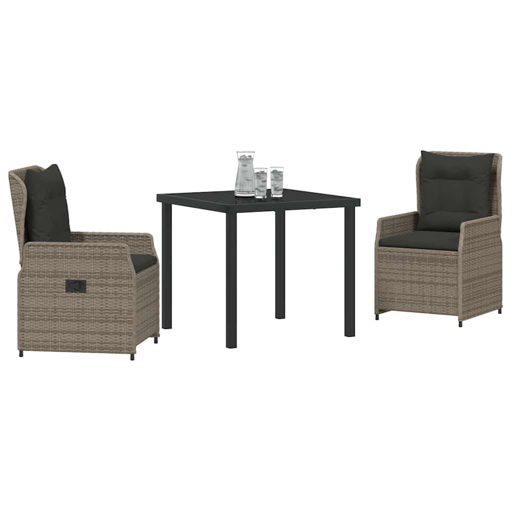 Set da Pranzo per Giardino 3 pcs Grigio polyrattan | homemem39