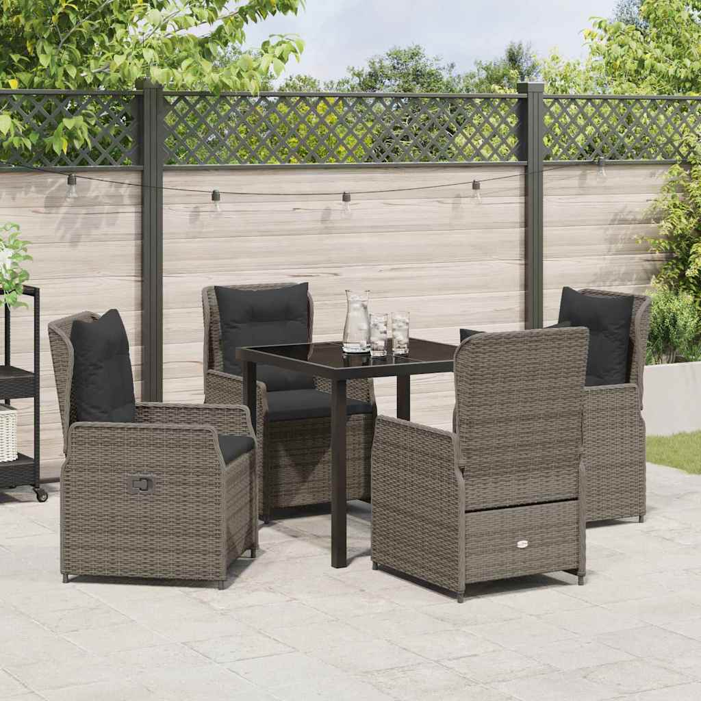 Set da Pranzo per Giardino 5 pcs Grigio polyrattan | homemem39