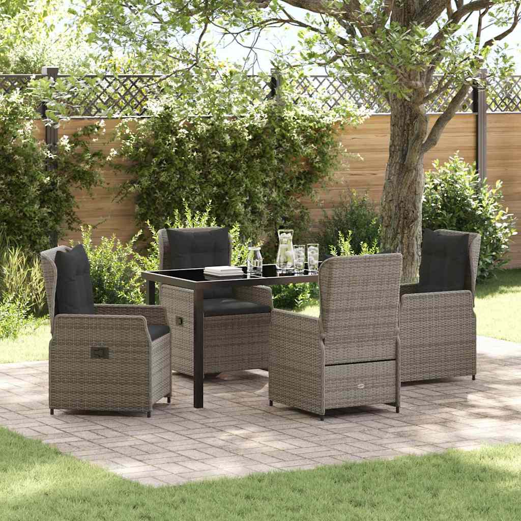 Set da Pranzo per Giardino 5 pcs Grigio polyrattan | homemem39
