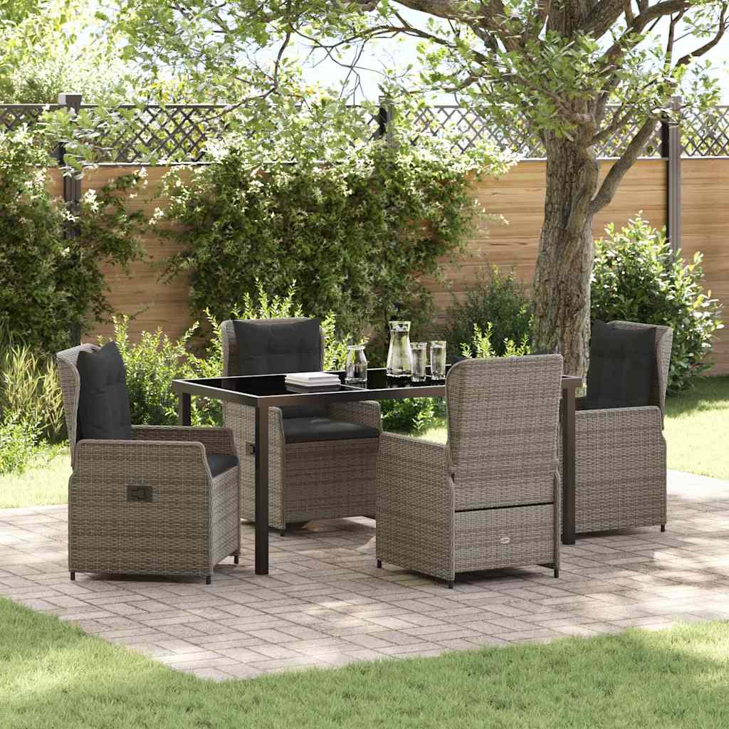 Set da Pranzo per Giardino 5 pcs Grigio polyrattan | homemem39