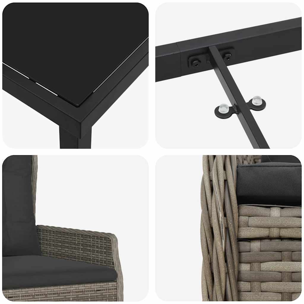 Set da Pranzo per Giardino 7 pcs Grigio polyrattan