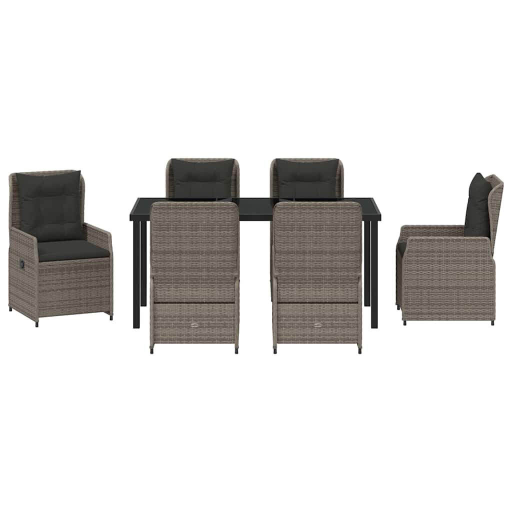 Set da Pranzo per Giardino 7 pcs Grigio polyrattan