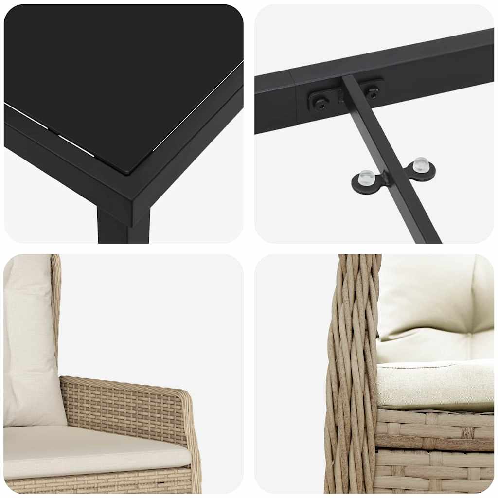 Set da Pranzo per Giardino 3 pcs Beige polyrattan - homemem39