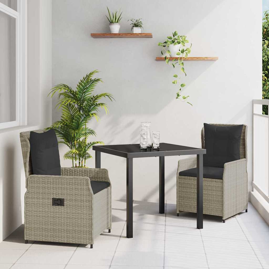 Set da Pranzo per Giardino 3 pcs Grigio chiaro polyrattan - homemem39